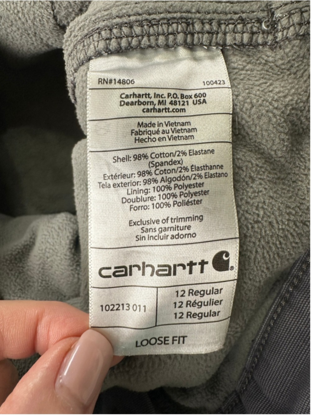Carhartt Women’s 12 Regular Loose Fit Fleece Lined Canvas Carpenter Work Pants - Picture 7 of 13